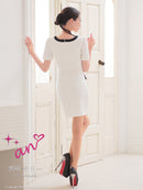 an/AOC-3738/ミニドレス/キャバドレス/バイカラー/パールボタン/袖あり/半袖