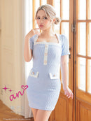 an/AOC-3738/ミニドレス/キャバドレス/バイカラー/パールボタン/袖あり/半袖