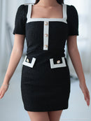 an/AOC-3738/ミニドレス/キャバドレス/バイカラー/パールボタン/袖あり/半袖