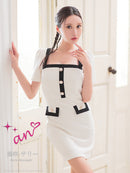 an/AOC-3738/ミニドレス/キャバドレス/バイカラー/パールボタン/袖あり/半袖