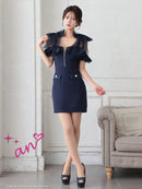 an/AOC-3639/ワンピース/キャバドレス/ミニドレス/ワンカラー/ショルダーリボン/フロントジップ/ショルダーチェーン/オフショルダー/ミント/XS/小さいサイズあり