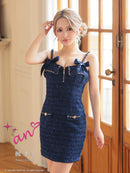 an/AOC-3742/ミニドレス/キャバドレス/ワンピース/リボン/ストレッチ/フロントジップ/タイト