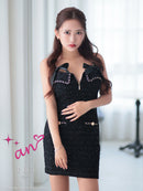 an/AOC-3742/ミニドレス/キャバドレス/ワンピース/リボン/ストレッチ/フロントジップ/タイト