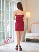 an/AOC-3742/ミニドレス/キャバドレス/ワンピース/リボン/ストレッチ/フロントジップ/タイト