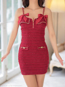 an/AOC-3742/ミニドレス/キャバドレス/ワンピース/リボン/ストレッチ/フロントジップ/タイト