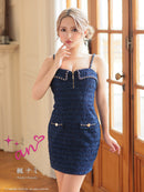 an/AOC-3742/ミニドレス/キャバドレス/ワンピース/リボン/ストレッチ/フロントジップ/タイト