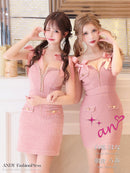 an/AOC-3745/ワンピース/キャバドレス/ミニドレス/リボン/ チェーン/ フロントジップ/ ストレッチ/ タイト