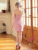 an/AOC-3744/ミニドレス/キャバドレス/ショルダーリボン/チェーン/フロントジップ/デザインポケット