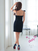 an/AOC-3744/ミニドレス/キャバドレス/ショルダーリボン/チェーン/フロントジップ/デザインポケット