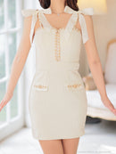 an/AOC-3744/ミニドレス/キャバドレス/ショルダーリボン/チェーン/フロントジップ/デザインポケット