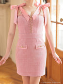 an/AOC-3744/ミニドレス/キャバドレス/ショルダーリボン/チェーン/フロントジップ/デザインポケット