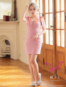 an/AOC-3744/ミニドレス/キャバドレス/ショルダーリボン/チェーン/フロントジップ/デザインポケット