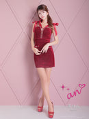 an/AOC-3744/ミニドレス/キャバドレス/ショルダーリボン/チェーン/フロントジップ/デザインポケット