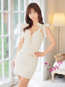 an/AOC-3744/ミニドレス/キャバドレス/ショルダーリボン/チェーン/フロントジップ/デザインポケット