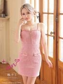 an/AOC-3744/ミニドレス/キャバドレス/ショルダーリボン/チェーン/フロントジップ/デザインポケット