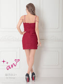 an/AOC-3745/ワンピース/キャバドレス/ミニドレス/リボン/ チェーン/ フロントジップ/ ストレッチ/ タイト