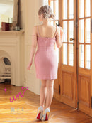 an/AOC-3745/ワンピース/キャバドレス/ミニドレス/リボン/ チェーン/ フロントジップ/ ストレッチ/ タイト