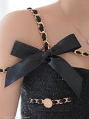 an/AOC-3745/ワンピース/キャバドレス/ミニドレス/リボン/ チェーン/ フロントジップ/ ストレッチ/ タイト