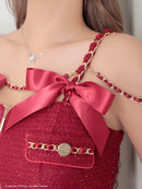 an/AOC-3745/ワンピース/キャバドレス/ミニドレス/リボン/ チェーン/ フロントジップ/ ストレッチ/ タイト