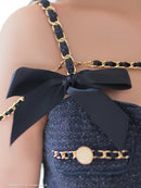 an/AOC-3745/ワンピース/キャバドレス/ミニドレス/リボン/ チェーン/ フロントジップ/ ストレッチ/ タイト