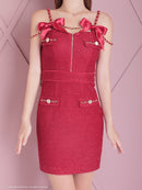 an/AOC-3745/ワンピース/キャバドレス/ミニドレス/リボン/ チェーン/ フロントジップ/ ストレッチ/ タイト