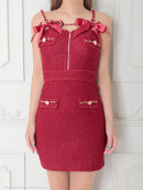 an/AOC-3745/ワンピース/キャバドレス/ミニドレス/リボン/ チェーン/ フロントジップ/ ストレッチ/ タイト