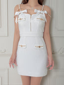 an/AOC-3745/ワンピース/キャバドレス/ミニドレス/リボン/ チェーン/ フロントジップ/ ストレッチ/ タイト