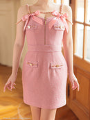 an/AOC-3745/ワンピース/キャバドレス/ミニドレス/リボン/ チェーン/ フロントジップ/ ストレッチ/ タイト