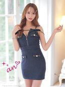 an/AOC-3745/ワンピース/キャバドレス/ミニドレス/リボン/ チェーン/ フロントジップ/ ストレッチ/ タイト