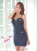 an/AOC-3745/ワンピース/キャバドレス/ミニドレス/リボン/ チェーン/ フロントジップ/ ストレッチ/ タイト