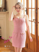 an/AOC-3745/ワンピース/キャバドレス/ミニドレス/リボン/ チェーン/ フロントジップ/ ストレッチ/ タイト