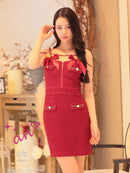 an/AOC-3745/ワンピース/キャバドレス/ミニドレス/リボン/ チェーン/ フロントジップ/ ストレッチ/ タイト