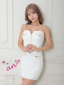 an/AOC-3745/ワンピース/キャバドレス/ミニドレス/リボン/ チェーン/ フロントジップ/ ストレッチ/ タイト