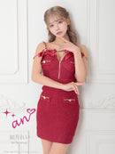 an/AOC-3745/ワンピース/キャバドレス/ミニドレス/リボン/ チェーン/ フロントジップ/ ストレッチ/ タイト