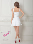 an/AOC-3753/セットアップ/キャバドレス/ミニドレス/ラメ/ツイード/ビジューバックル/ フロントジップ/バストジップ/デザインポケット/プリーツスカート/フレア/