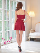 an/AOC-3753/セットアップ/キャバドレス/ミニドレス/ラメ/ツイード/ビジューバックル/ フロントジップ/バストジップ/デザインポケット/プリーツスカート/フレア/