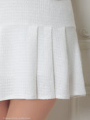 an/AOC-3753/セットアップ/キャバドレス/ミニドレス/ラメ/ツイード/ビジューバックル/ フロントジップ/バストジップ/デザインポケット/プリーツスカート/フレア/