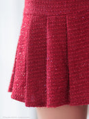 an/AOC-3753/セットアップ/キャバドレス/ミニドレス/ラメ/ツイード/ビジューバックル/ フロントジップ/バストジップ/デザインポケット/プリーツスカート/フレア/