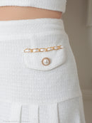 an/AOC-3753/セットアップ/キャバドレス/ミニドレス/ラメ/ツイード/ビジューバックル/ フロントジップ/バストジップ/デザインポケット/プリーツスカート/フレア/