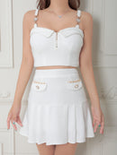 an/AOC-3753/セットアップ/キャバドレス/ミニドレス/ラメ/ツイード/ビジューバックル/ フロントジップ/バストジップ/デザインポケット/プリーツスカート/フレア/