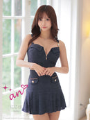 an/AOC-3753/セットアップ/キャバドレス/ミニドレス/ラメ/ツイード/ビジューバックル/ フロントジップ/バストジップ/デザインポケット/プリーツスカート/フレア/