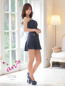 an/AOC-3753/セットアップ/キャバドレス/ミニドレス/ラメ/ツイード/ビジューバックル/ フロントジップ/バストジップ/デザインポケット/プリーツスカート/フレア/