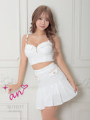 an/AOC-3753/セットアップ/キャバドレス/ミニドレス/ラメ/ツイード/ビジューバックル/ フロントジップ/バストジップ/デザインポケット/プリーツスカート/フレア/