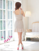 an/AOC-3754/ミニドレス/キャバドレス/セットアップ/ノースリーブ/ツイード/フロントジップ/フリルテール