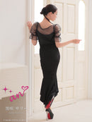 an/AOC-3755/ワンピース/ロングドレス/キャバドレス/シフォンパフスリーブ/リボン/バストジップ/裾フリル/テールカット/マーメイド