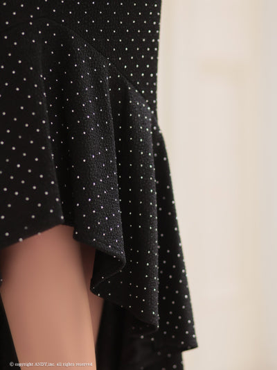 an/AOC-3755/ワンピース/ロングドレス/キャバドレス/シフォンパフスリーブ/リボン/バストジップ/裾フリル/テールカット/マーメイド