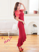 an/AOC-3755/ワンピース/ロングドレス/キャバドレス/シフォンパフスリーブ/リボン/バストジップ/裾フリル/テールカット/マーメイド