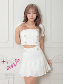 an/AOC-3757/ミニドレス/キャバドレス/セットアップ/プリーツ/ツイード/ダブルボタン/スクエアネック/袖あり