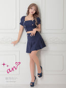 an/AOC-3757/ミニドレス/キャバドレス/セットアップ/プリーツ/ツイード/ダブルボタン/スクエアネック/袖あり