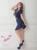 an/AOC-3757/ミニドレス/キャバドレス/セットアップ/プリーツ/ツイード/ダブルボタン/スクエアネック/袖あり